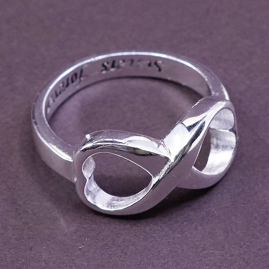 sz 8, Sterling silver handmade ring, 925 infinity band “sisters forever