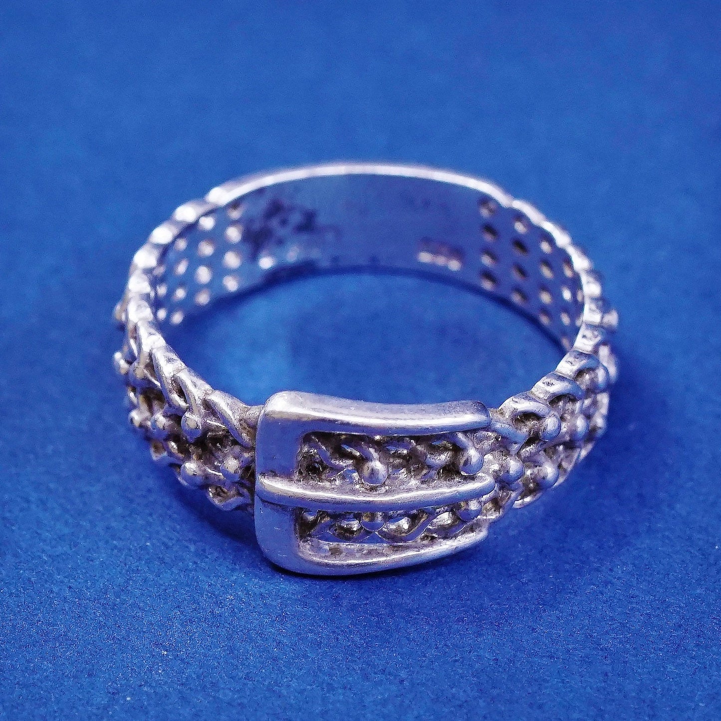 sz 7.25, vtg sterling silver handmade ring, 925 filigree belt band