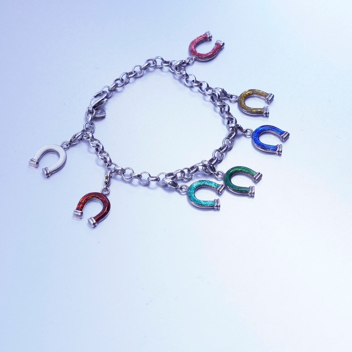 7.25”, Hidalgo jewelry Sterling 925 silver bracelet, chain horseshoe charms