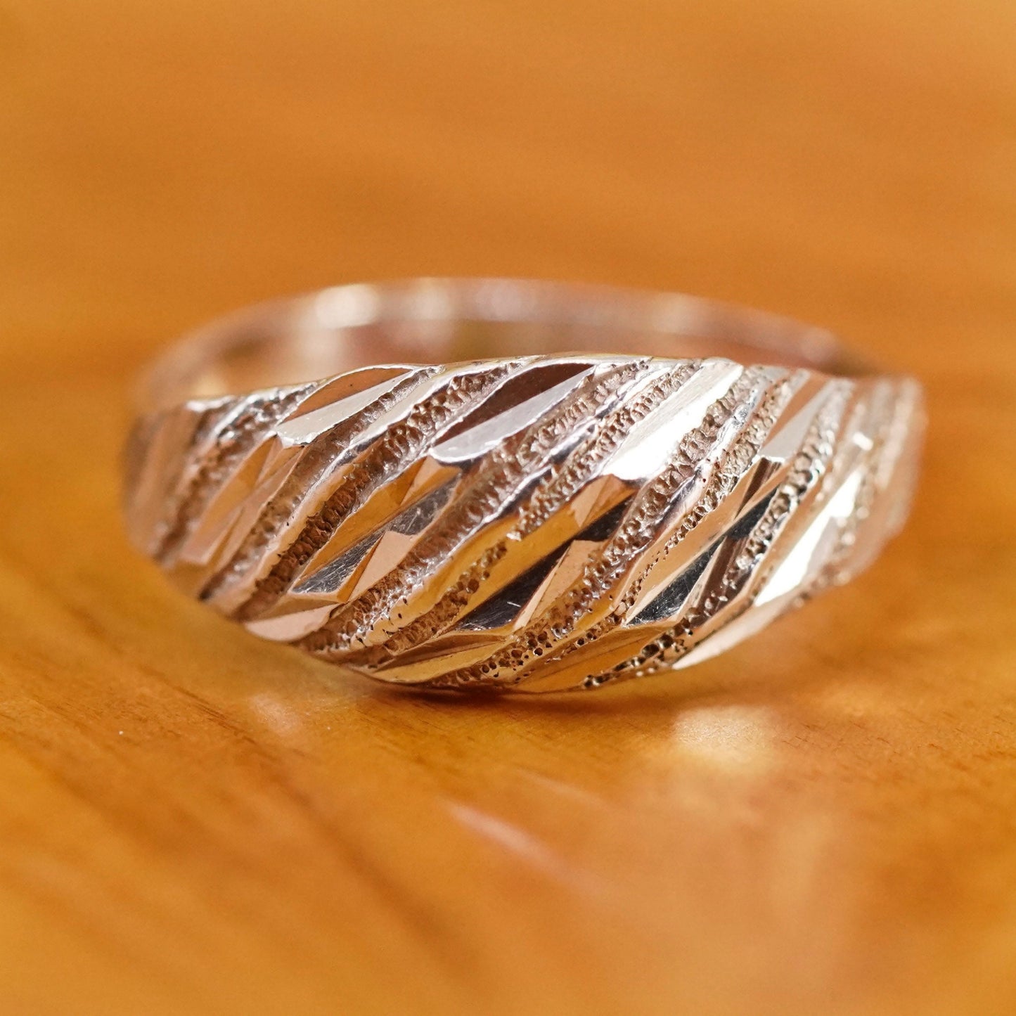 Size 9, sterling silver handmade ring, textured 925 ribbed band, minimalist