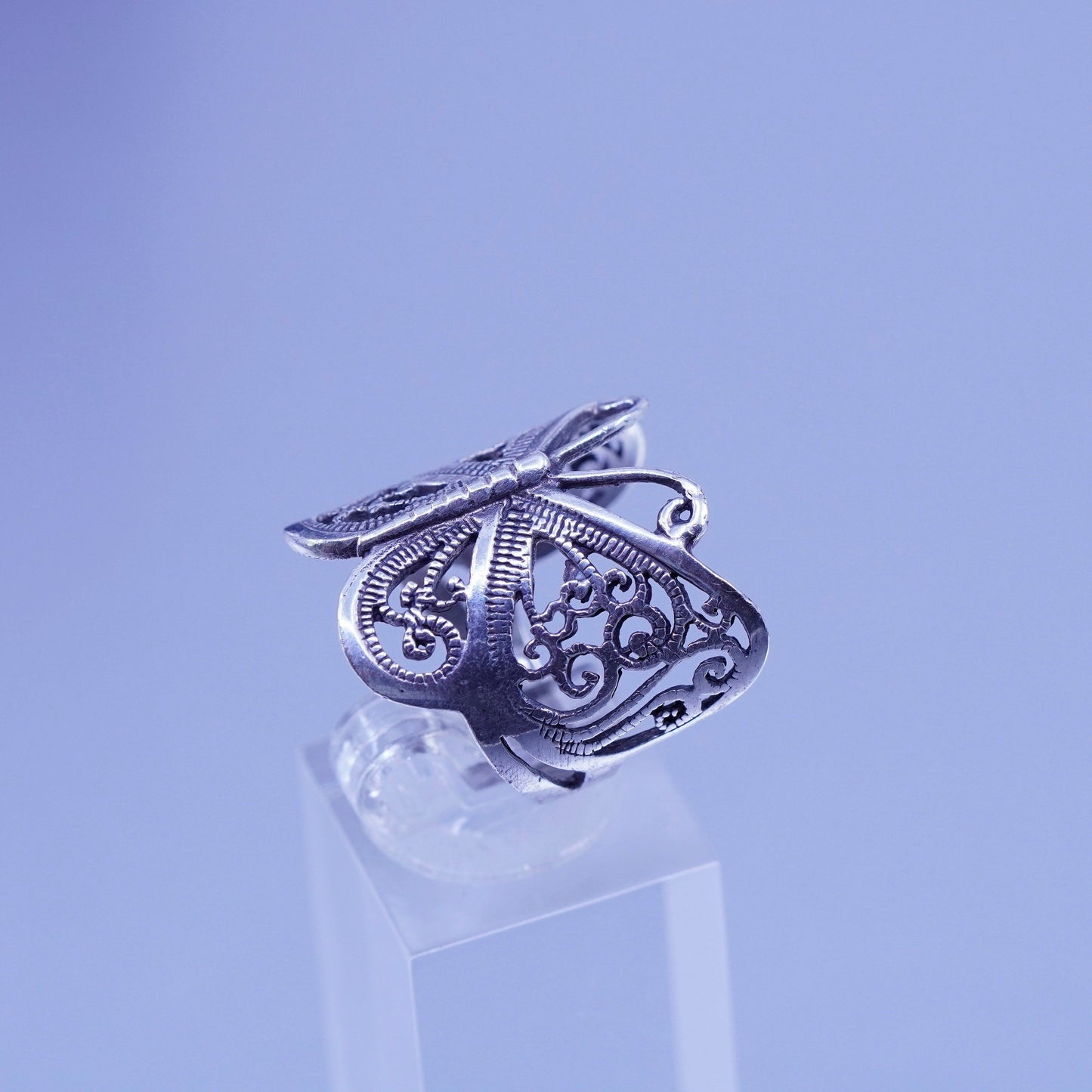 Size 8, southwestern Sterling 925 silver handmade ring, filigree butterfly band