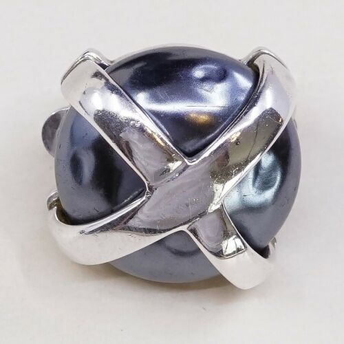 Vtg Carolee Sterling Silver Handmade Earrings,925 Clip On W/ Hematite N Cross