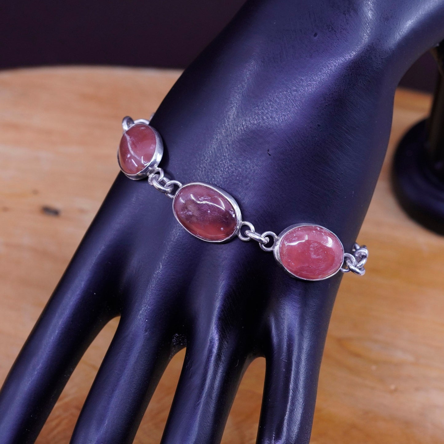 7.5”, vintage Sterling silver handmade bracelet, 925 chain with red agate