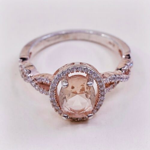 Sz 8.25, Vtg Vermeil Gold Sterling silver Statement ring, 925 W/ Citrine N Cz