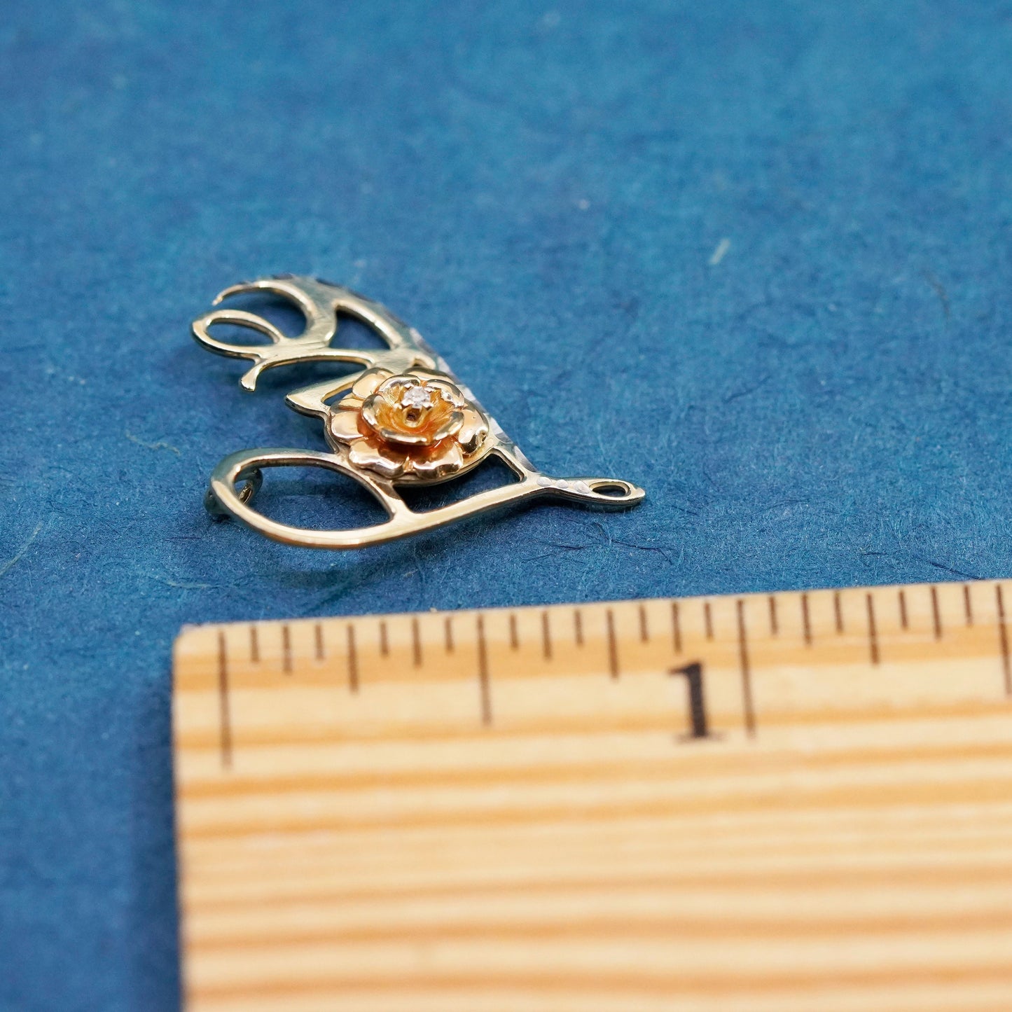 vermeil gold over Sterling silver handmade pedant, 925 love with flower diamond