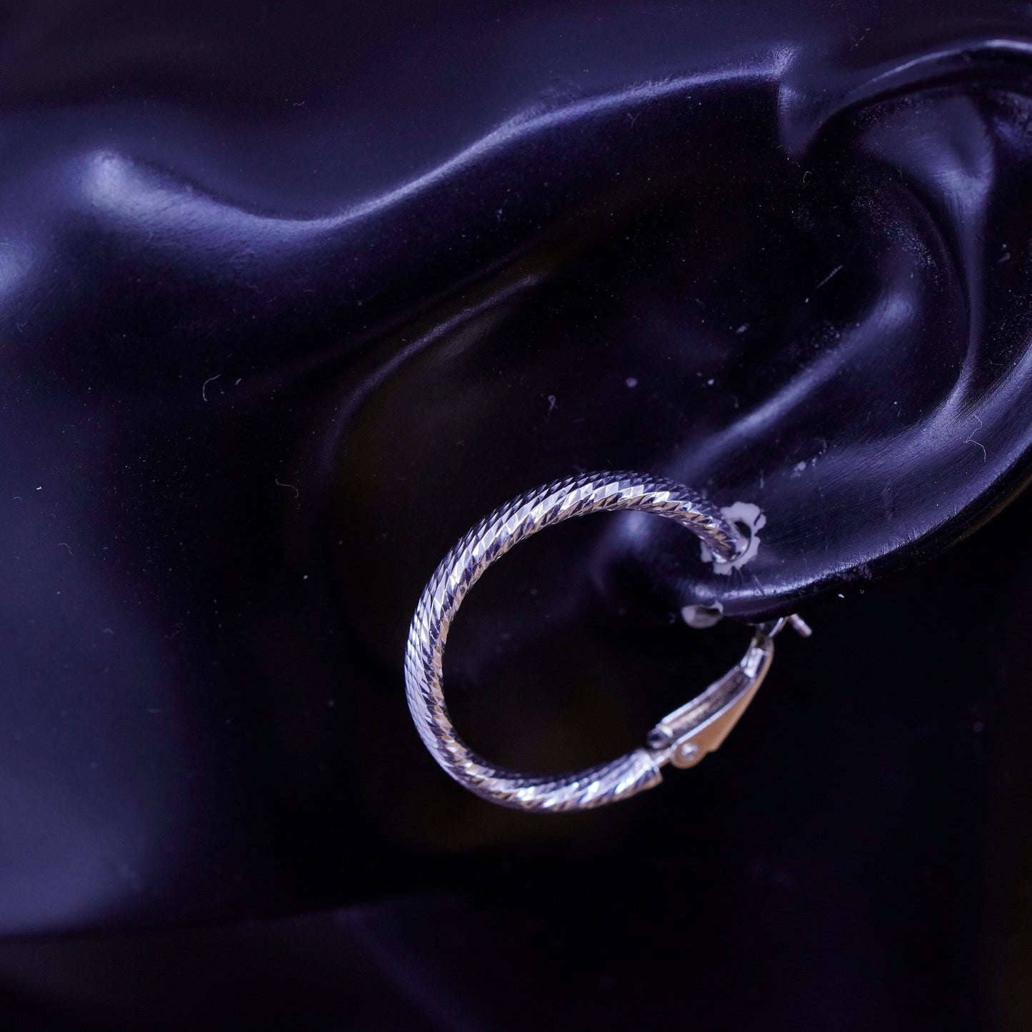 1”, vintage Italy Sterling silver handmade hoops, textured 925 huggie earrings
