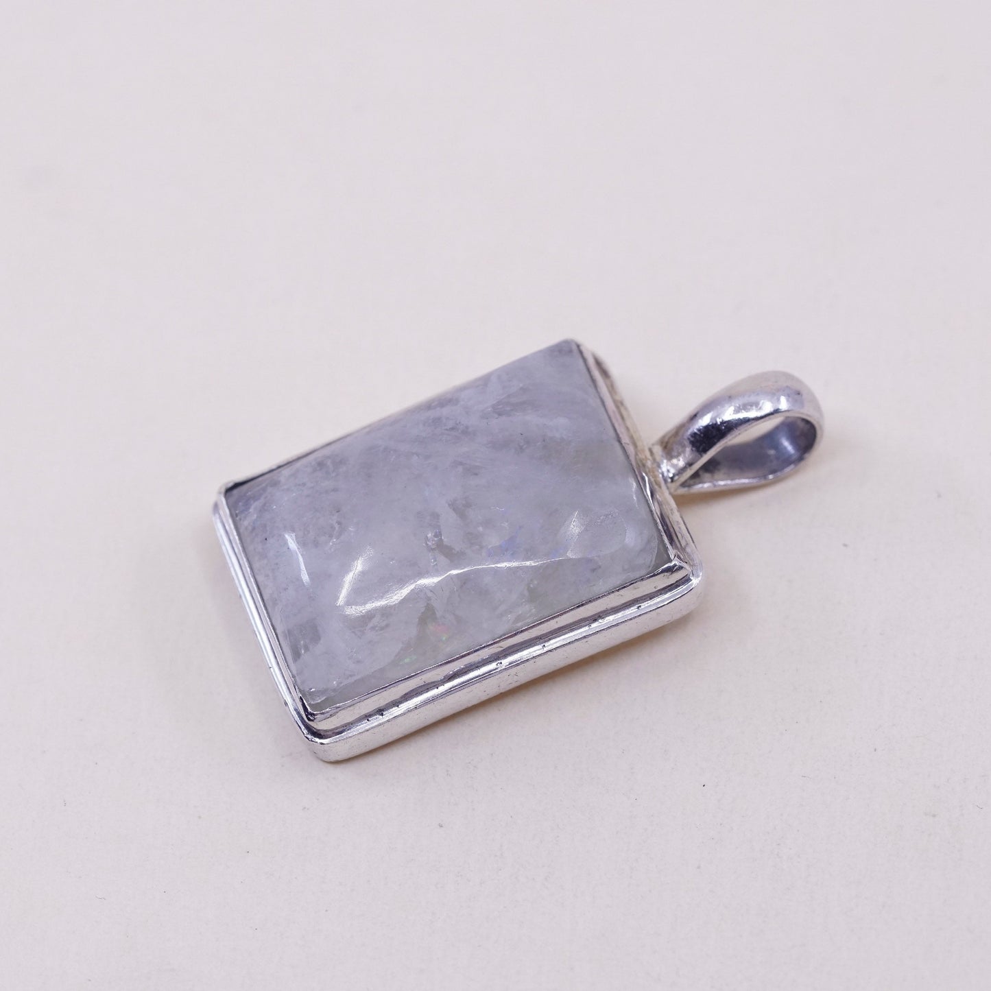 Vintage Sterling silver handmade pendant, Mexican 925 silver with moonstone