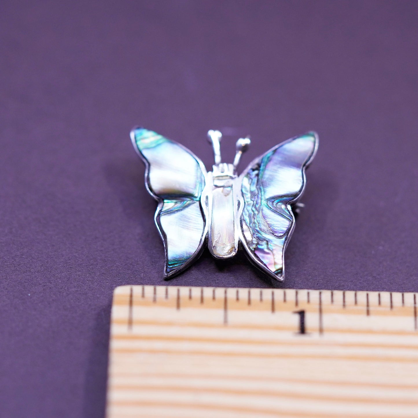 vtg antique southwestern handmade sterling 925 silver butterfly brooch abalone