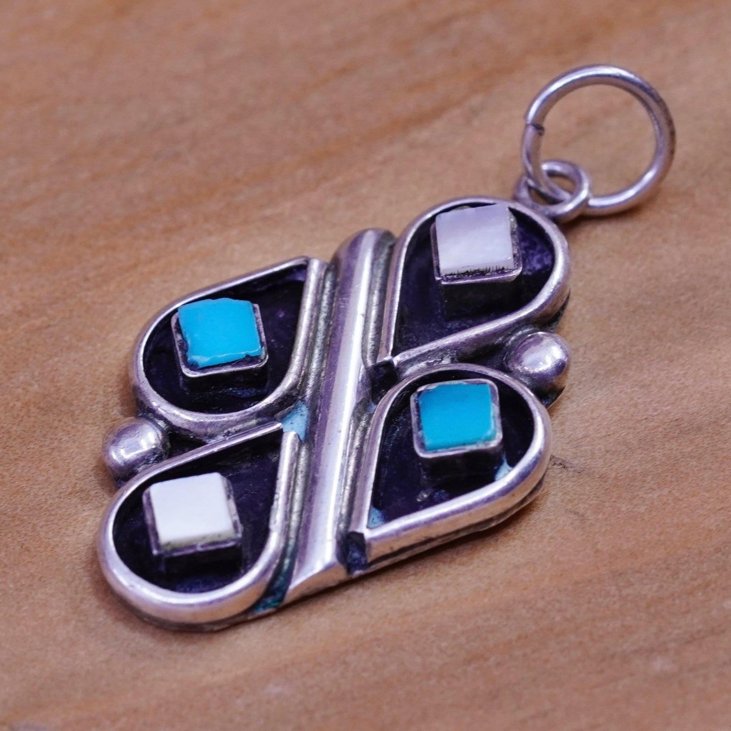 Vintage Native American sterling silver handmade pendant, Zuni 925 turquoise