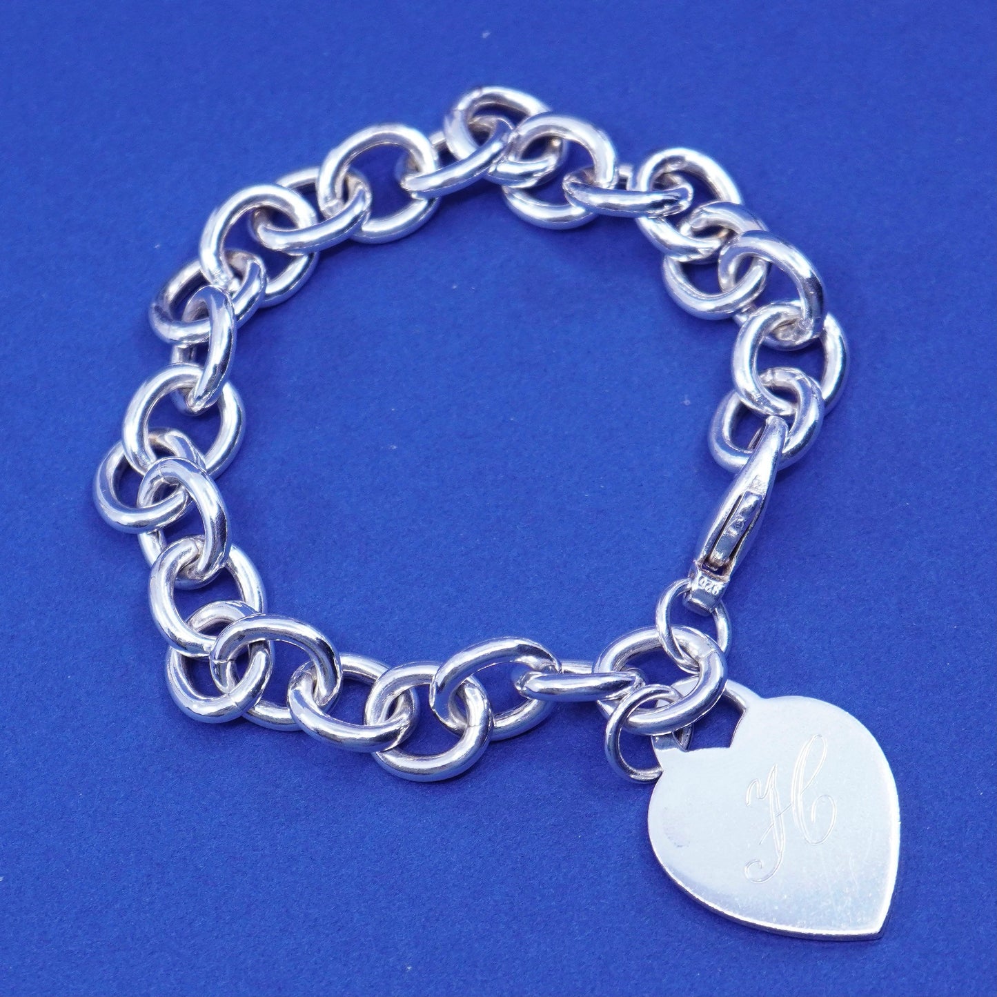 6.5”, Viking Sterling silver handmade bracelet, 925 circle chain w/ heart charm