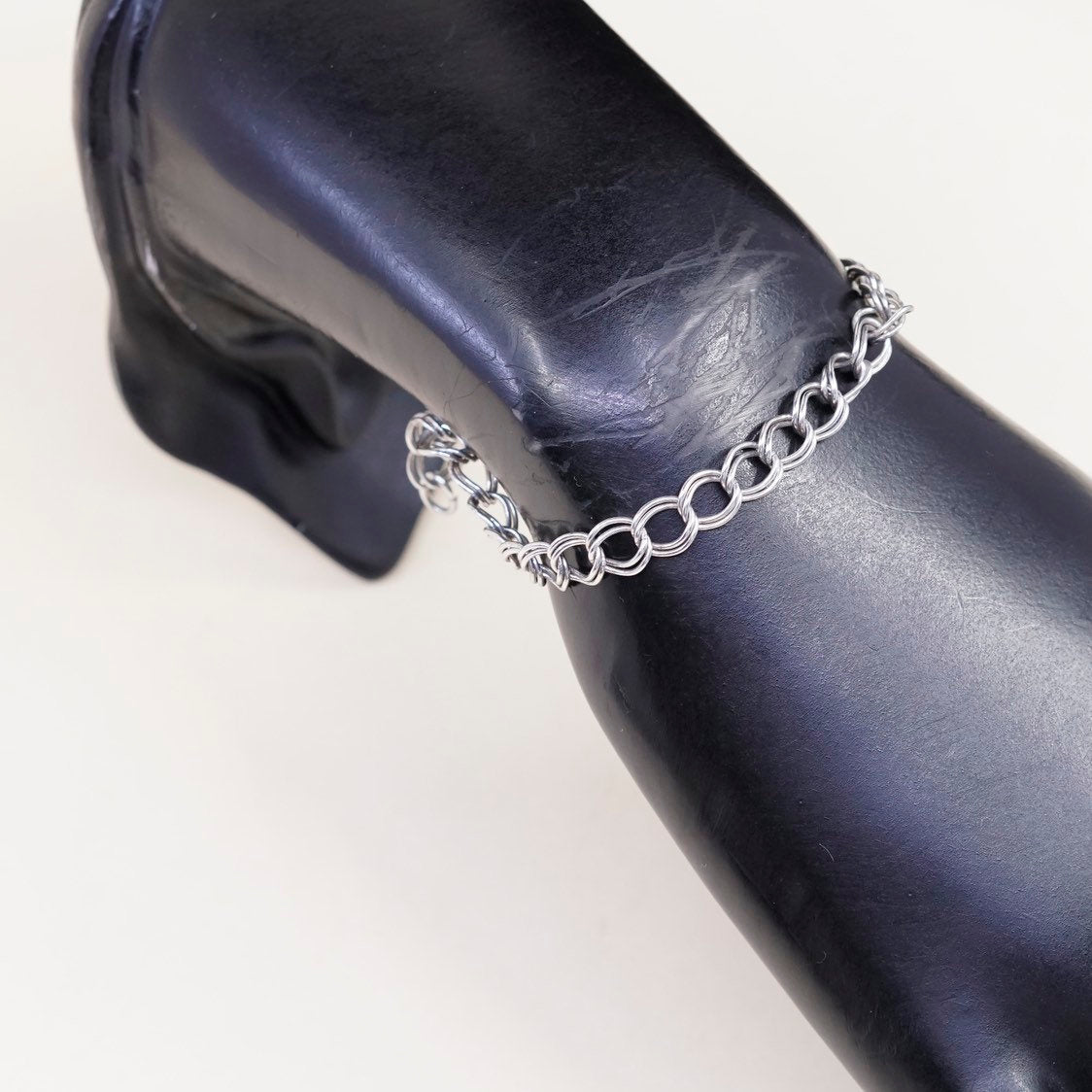 7”, VTG sterling silver double curb bracelet, italy 925 silver link chain