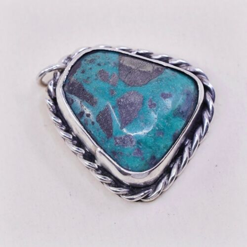 Vtg Native Alerocan Sterling 925 Silver Navajo Pendant W/ Candelaria Turquoise