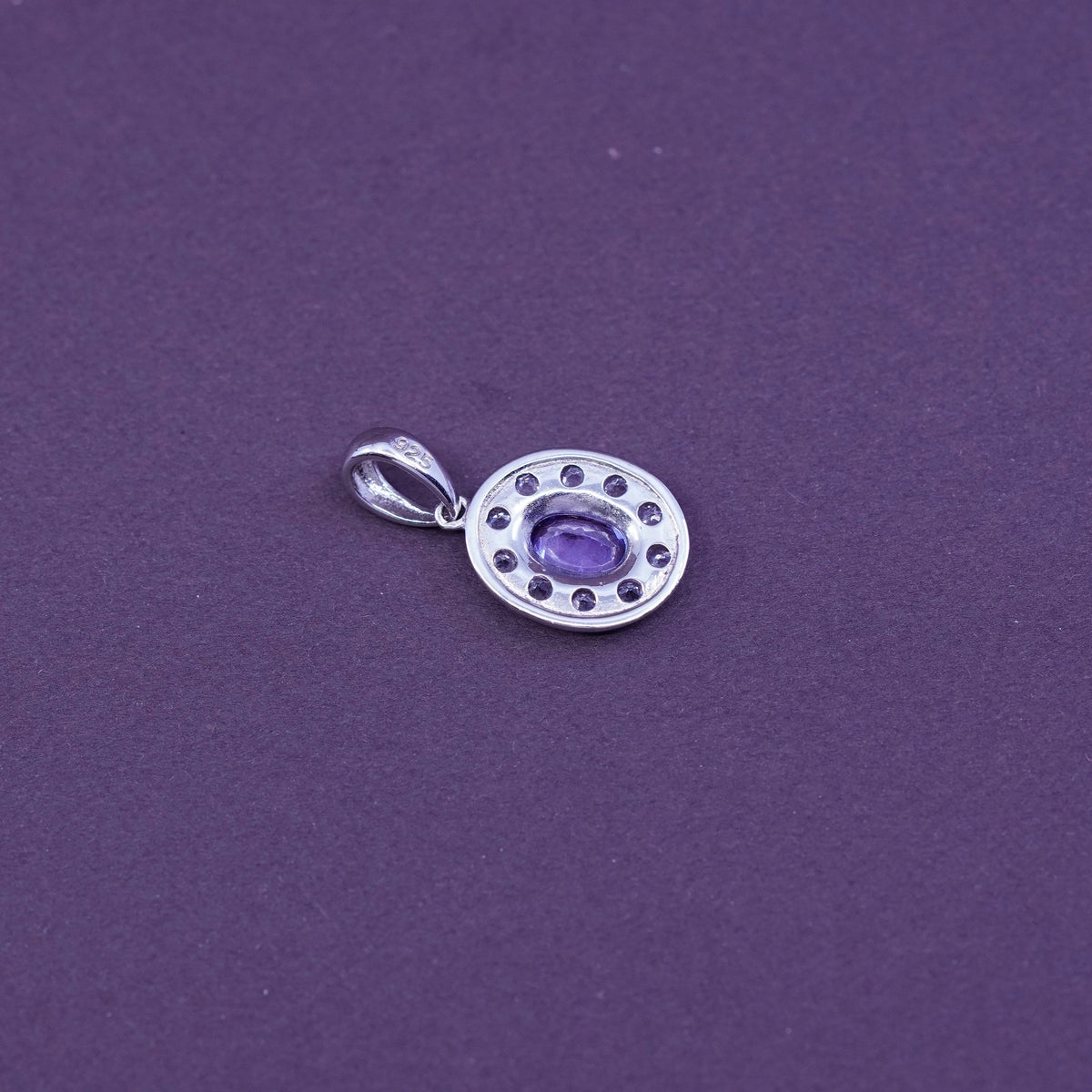 Vintage Sterling silver handmade pendant, 925 charm with amethyst and Cz