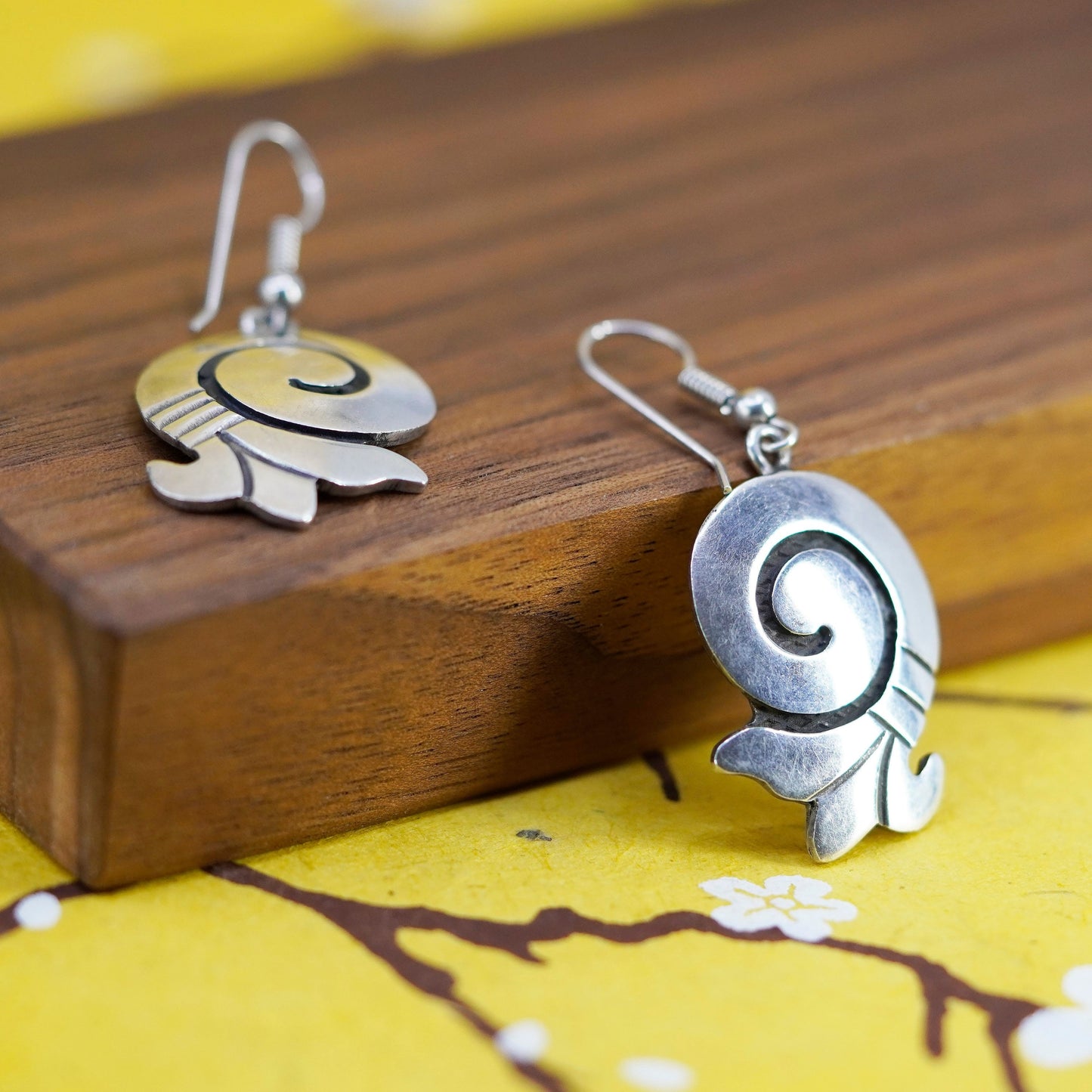 Vintage Sterling 925 silver handmade earrings with swirly dangle