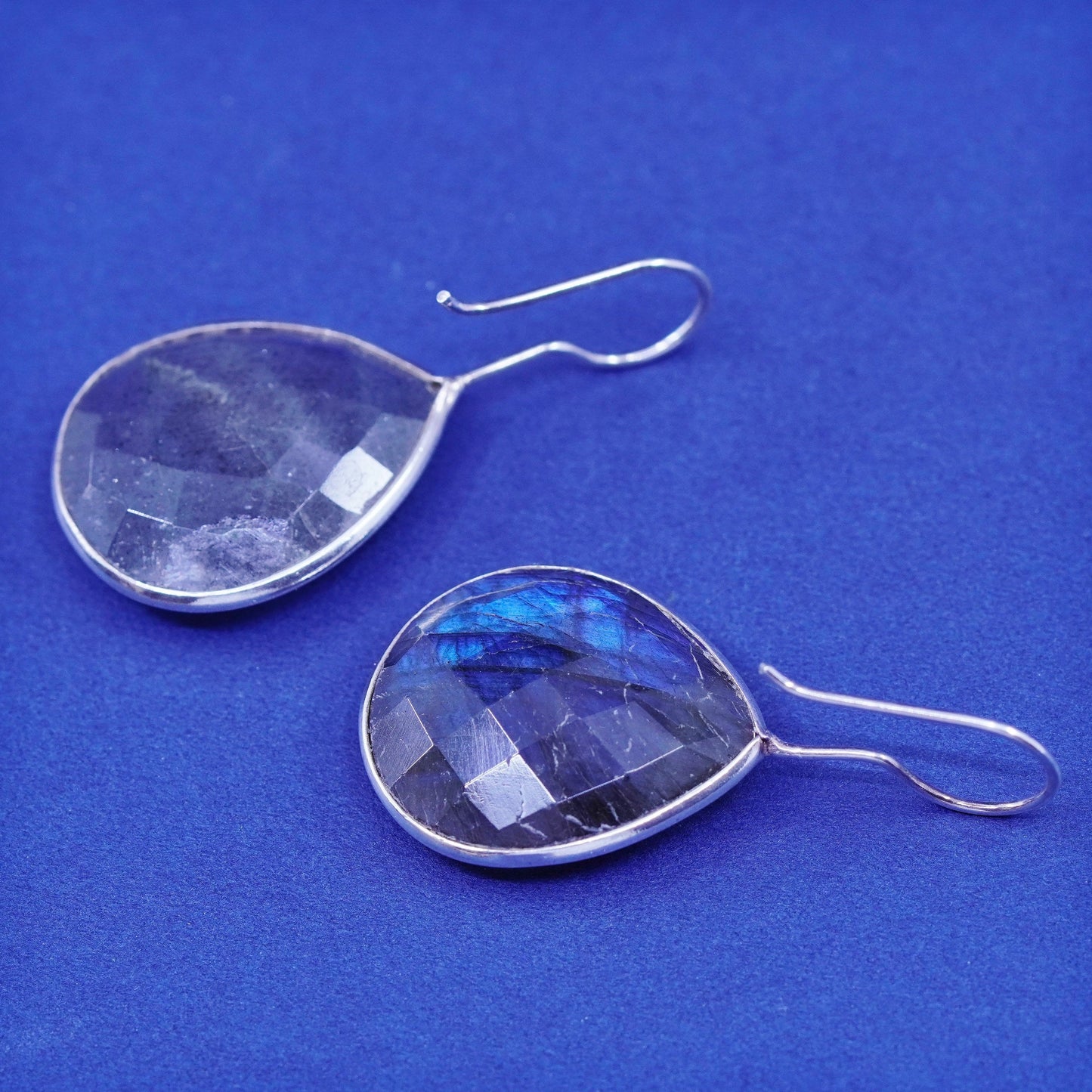 Vintage sterling 925 silver handmade earrings with teardrop labradorite
