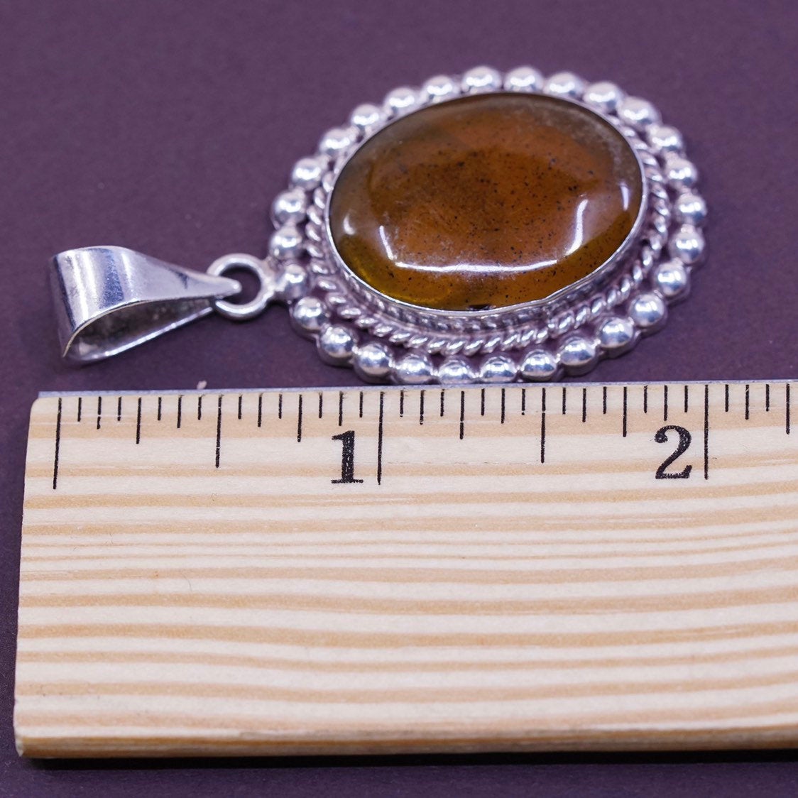 vtg mexico Sterling silver handmade pendant, 925 w/ Amber N beads