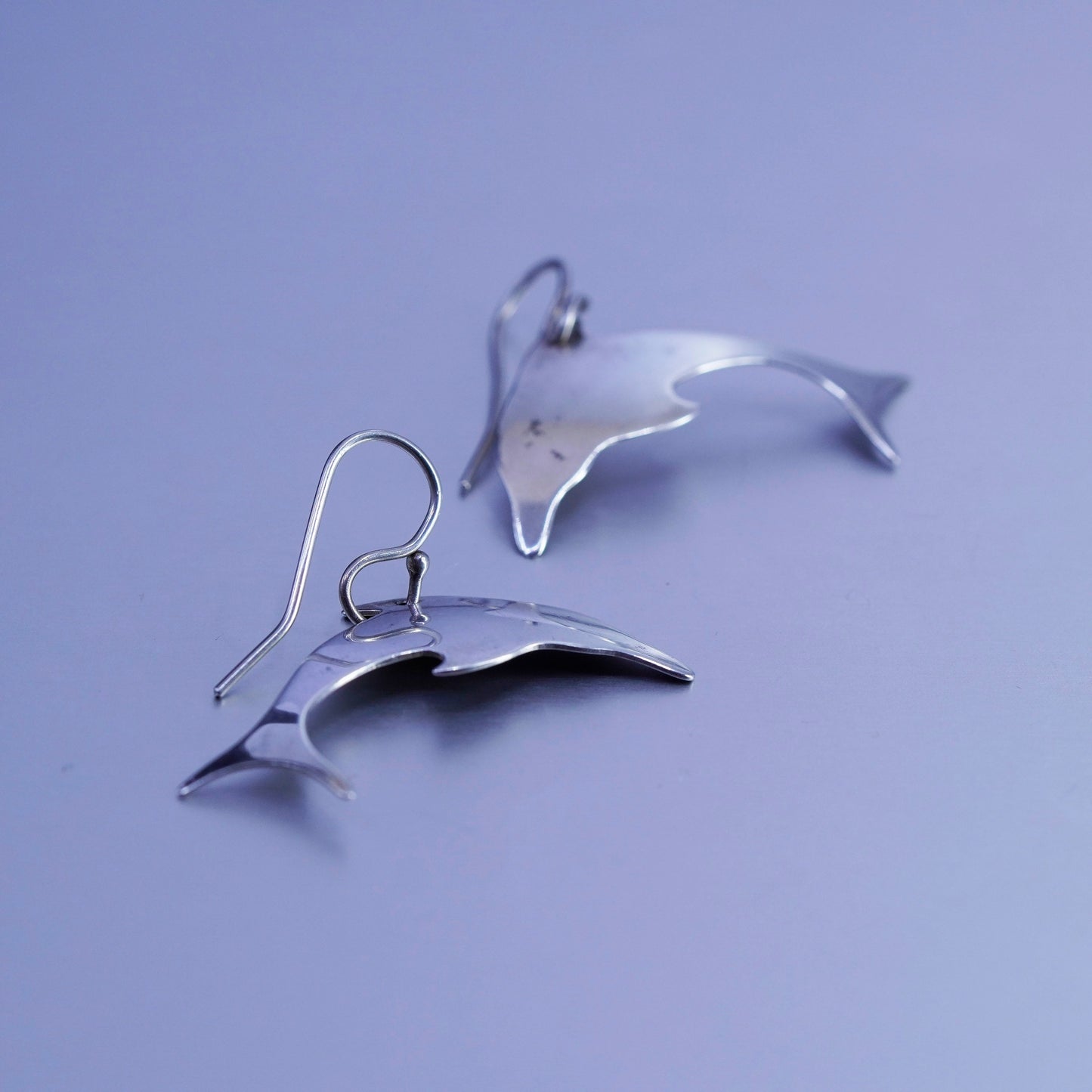 Vintage Sterling 925 silver handmade dolphin earrings