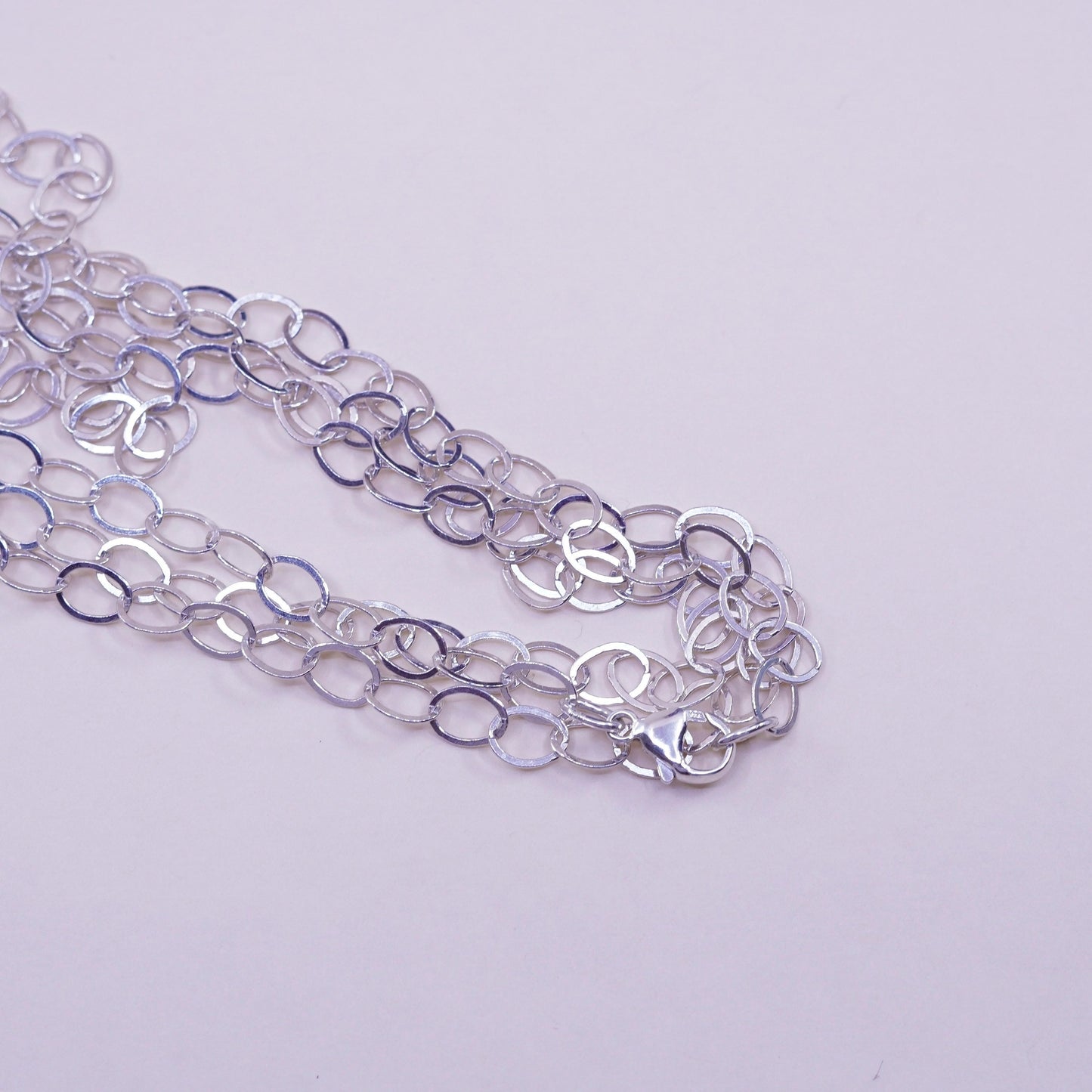 96” 7mm, vintage Sterling 925 silver flatten circle extra long necklace