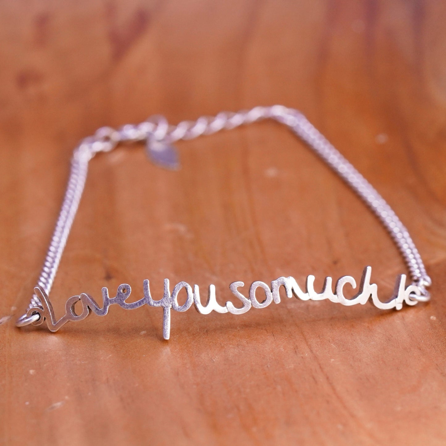 7.5”, vintage Sterling silver handmade curb bracelet w/ “love you so much” bar