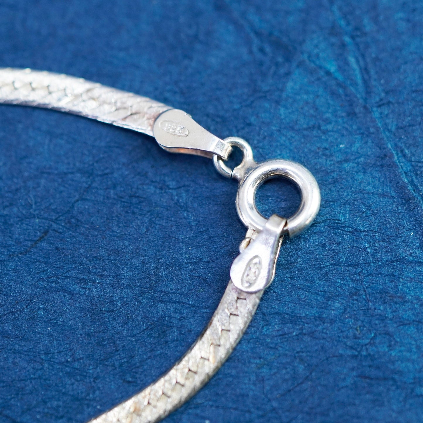 18”, vintage Sterling silver handmade necklace, textured 925 herringbone chain