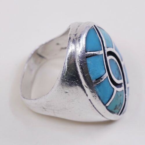 Sz 10 Navajo Zuni Native American Sterling 925 Silver Turquoise Mountain Ring