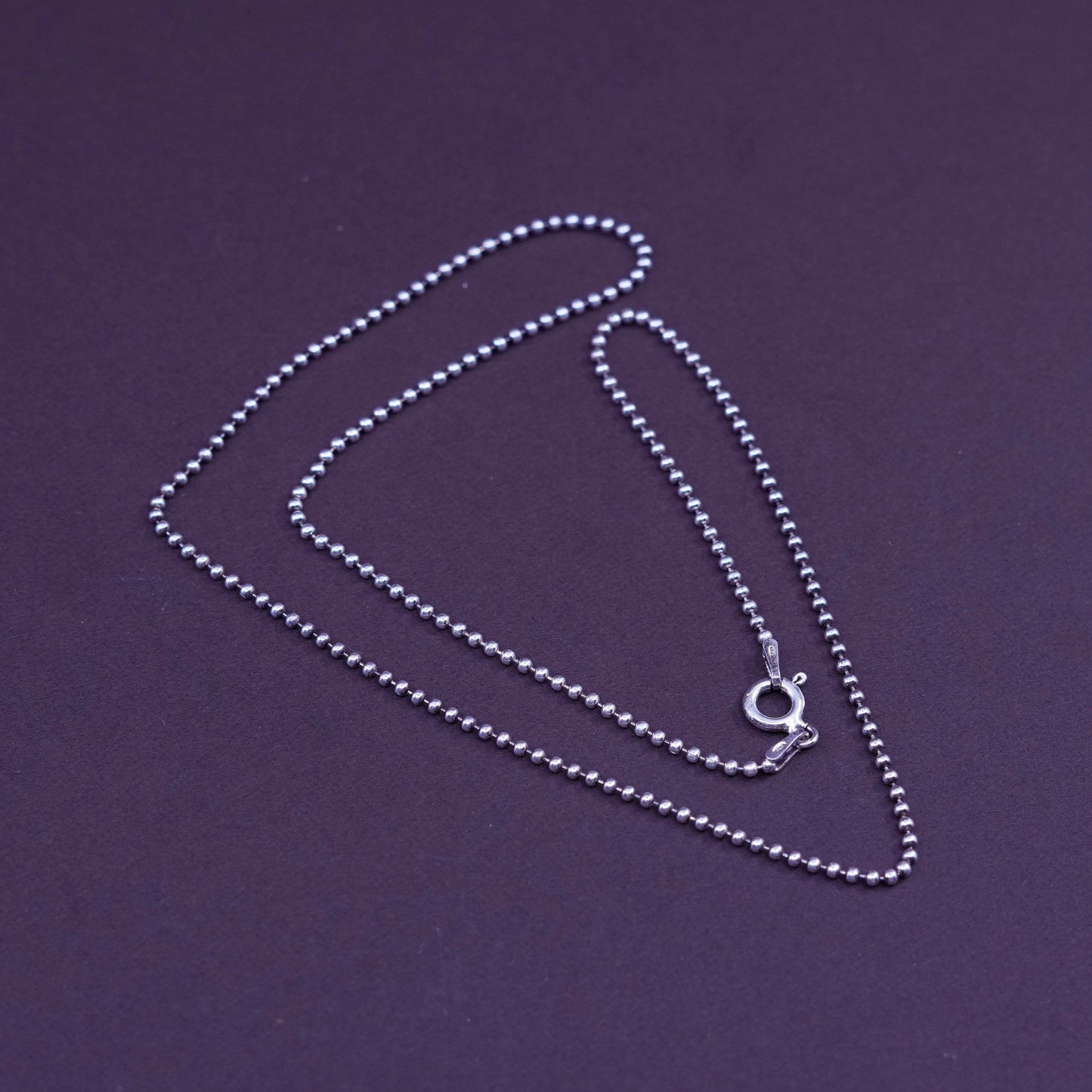 16”, 1mm, vintage diagonal Sterling silver beads necklace, 925 chain