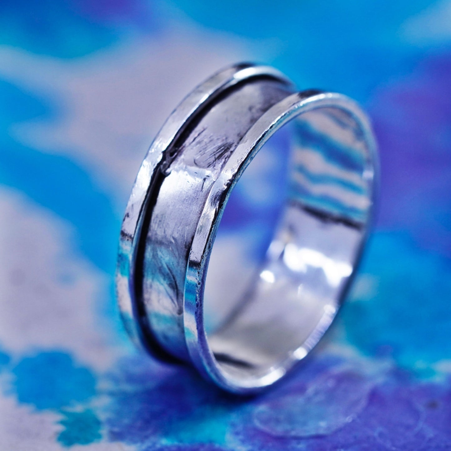 Size 12, vintage Sterling silver handmade ribbed ring, 925 statement band