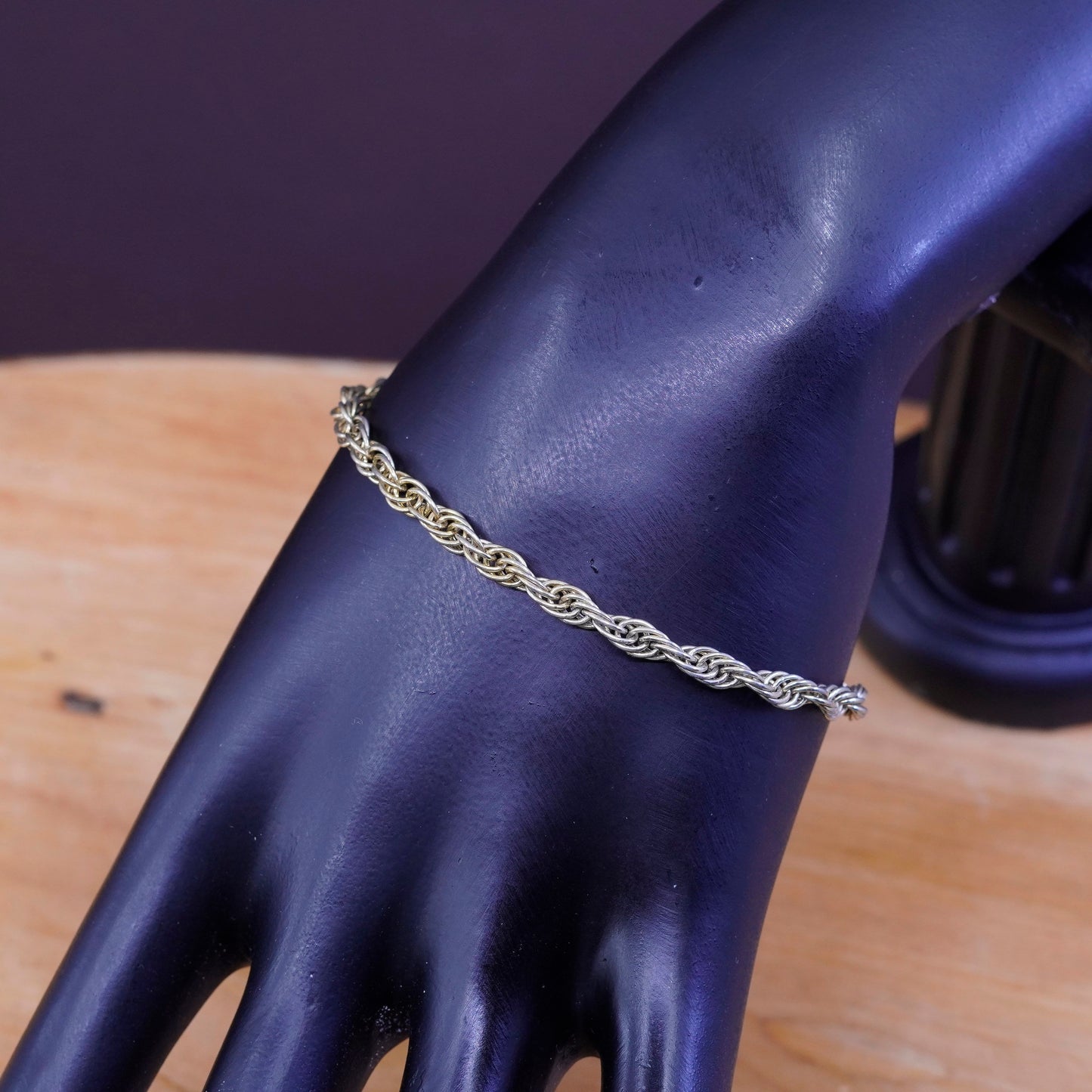6.75”, vermeil gold Sterling silver Singapore rope bracelet, Italy 925 chain