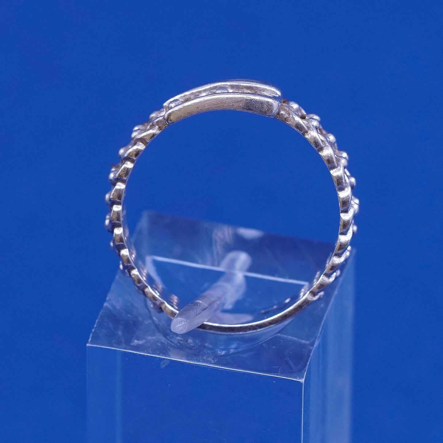 sz 7.25, vtg sterling silver handmade ring, 925 filigree belt band
