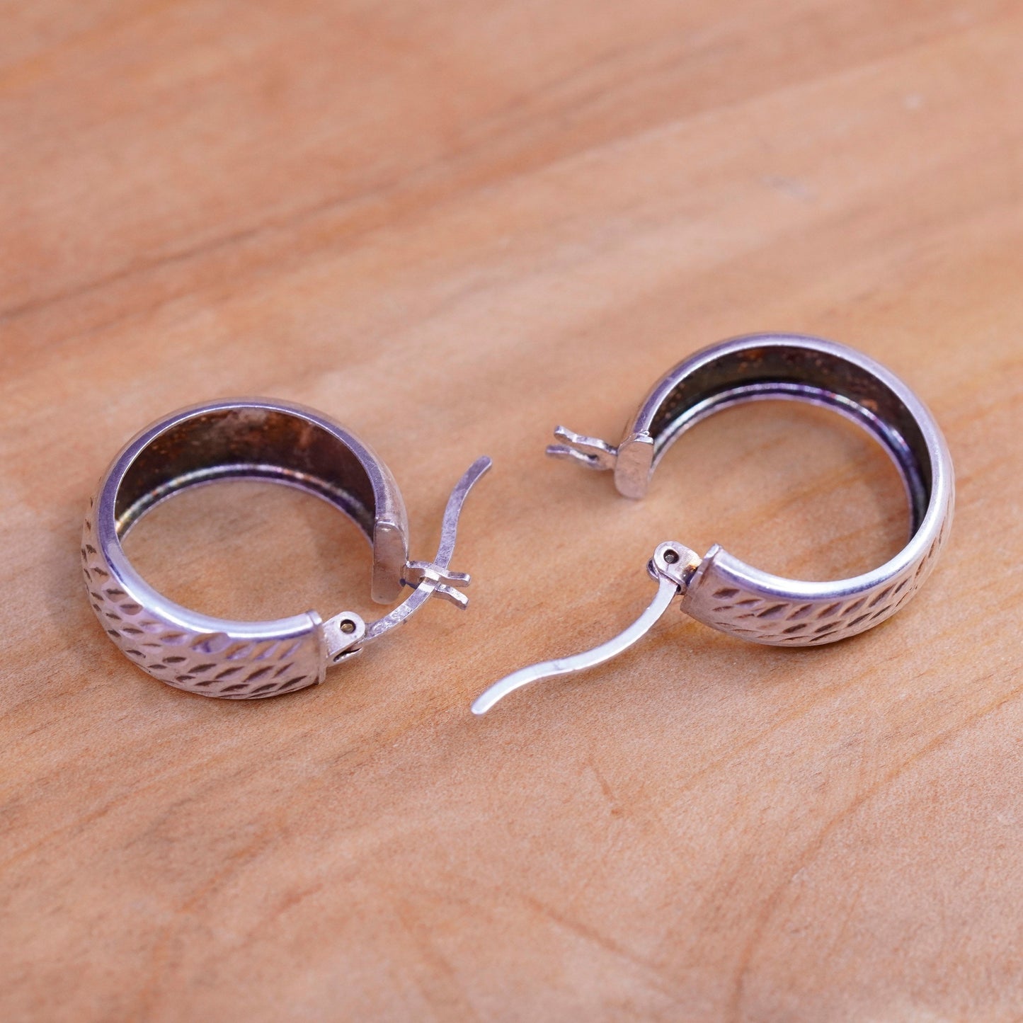 0.75”, Vintage Sterling silver handmade earrings, 925 textured hoops