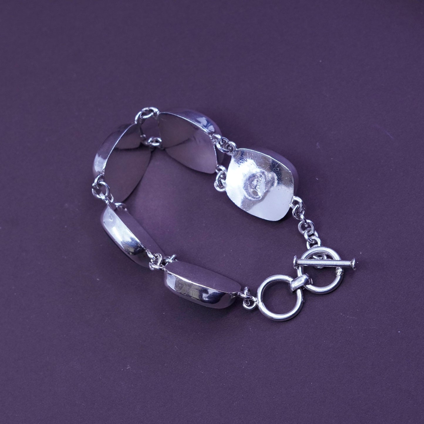 7.5+0.5”, vintage Sterling silver handmade bracelet, Mexico 925 w/ square onyx