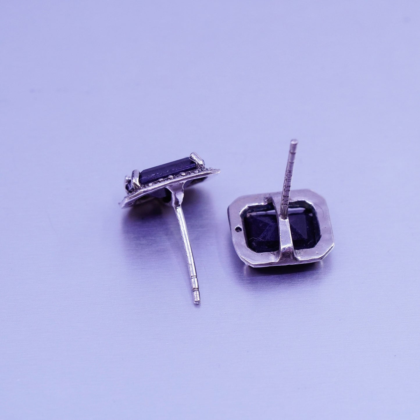 Vintage Sterling 925 silver earrings, studs with obsidian and diamond details