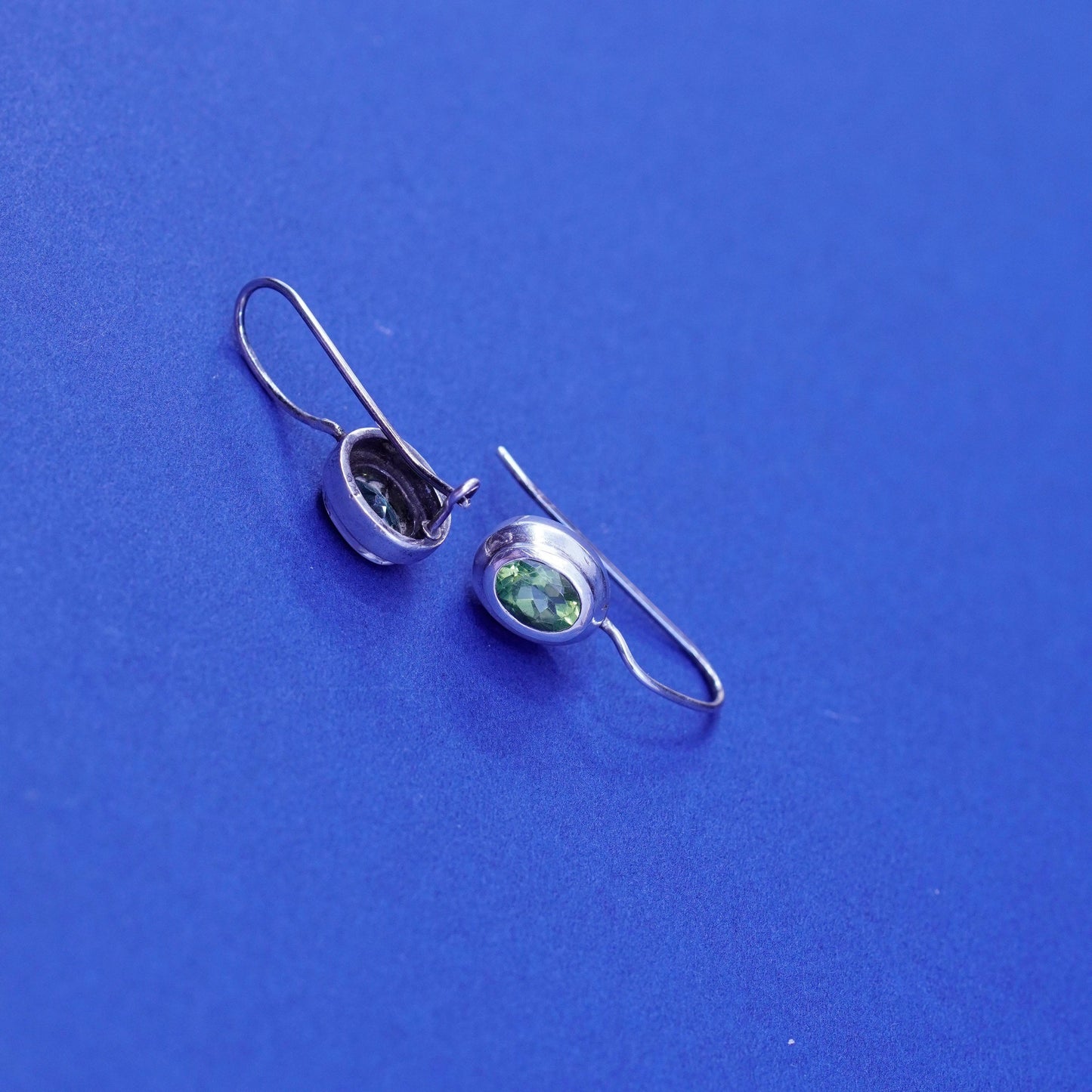 Vintage sterling silver handmade earrings, 925 oval peridot