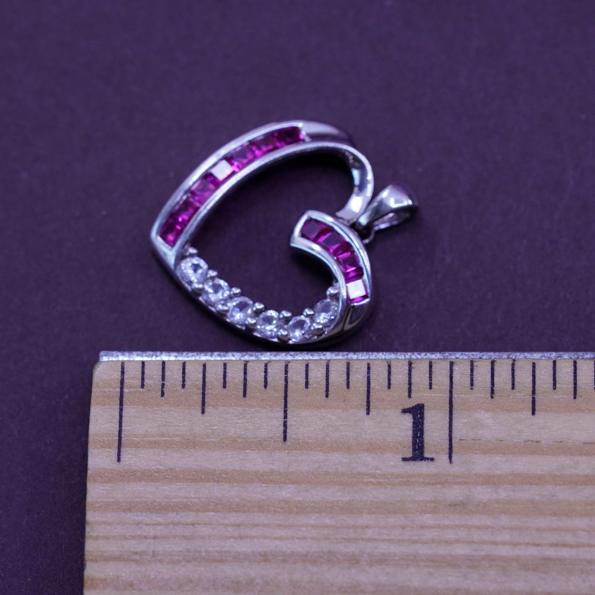 Vintage Sterling 925 silver heart pendant with pink Cz