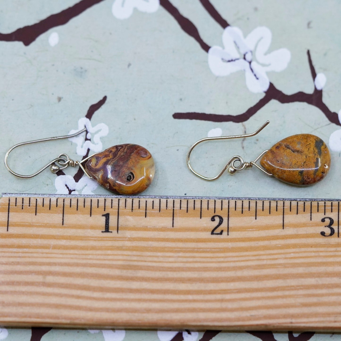 Vintage Sterling 925 silver handmade earrings with yellow jasper drops