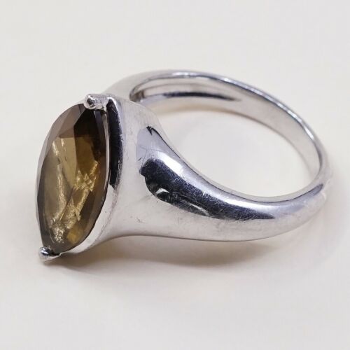 Sz 7.25, Vintage Sterling Silver handmade Ring, 925 Silver Cocktail W/ citrine