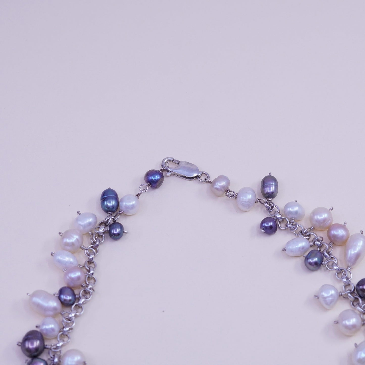16” 3mm, vintage Sterling 925 silver handmade necklace with cluster pearl beads