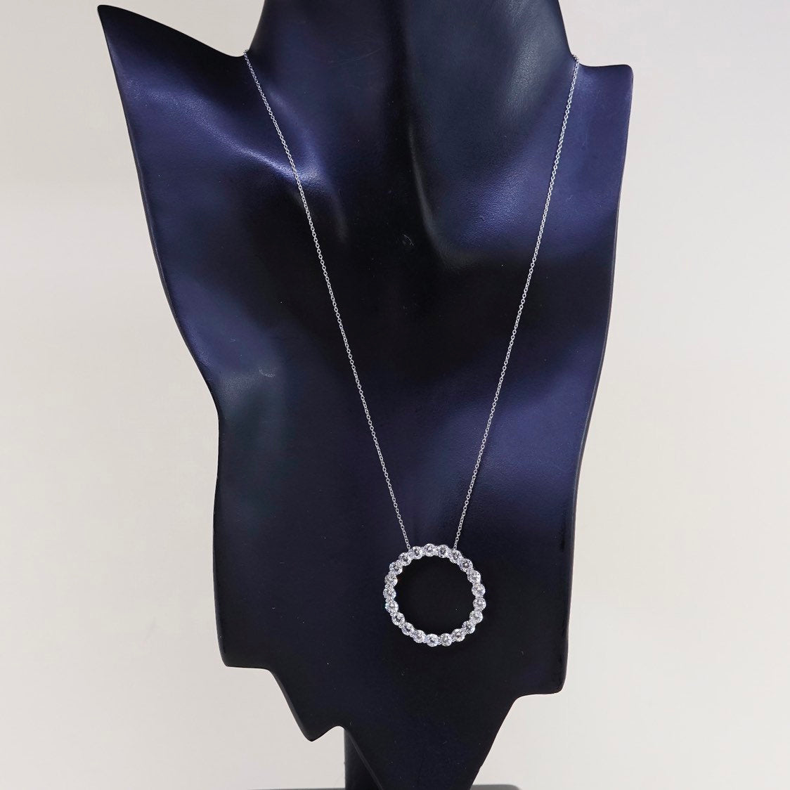 16+2”, vtg Sterling silver necklace 925 circle chain w/ circle pendant N Cz
