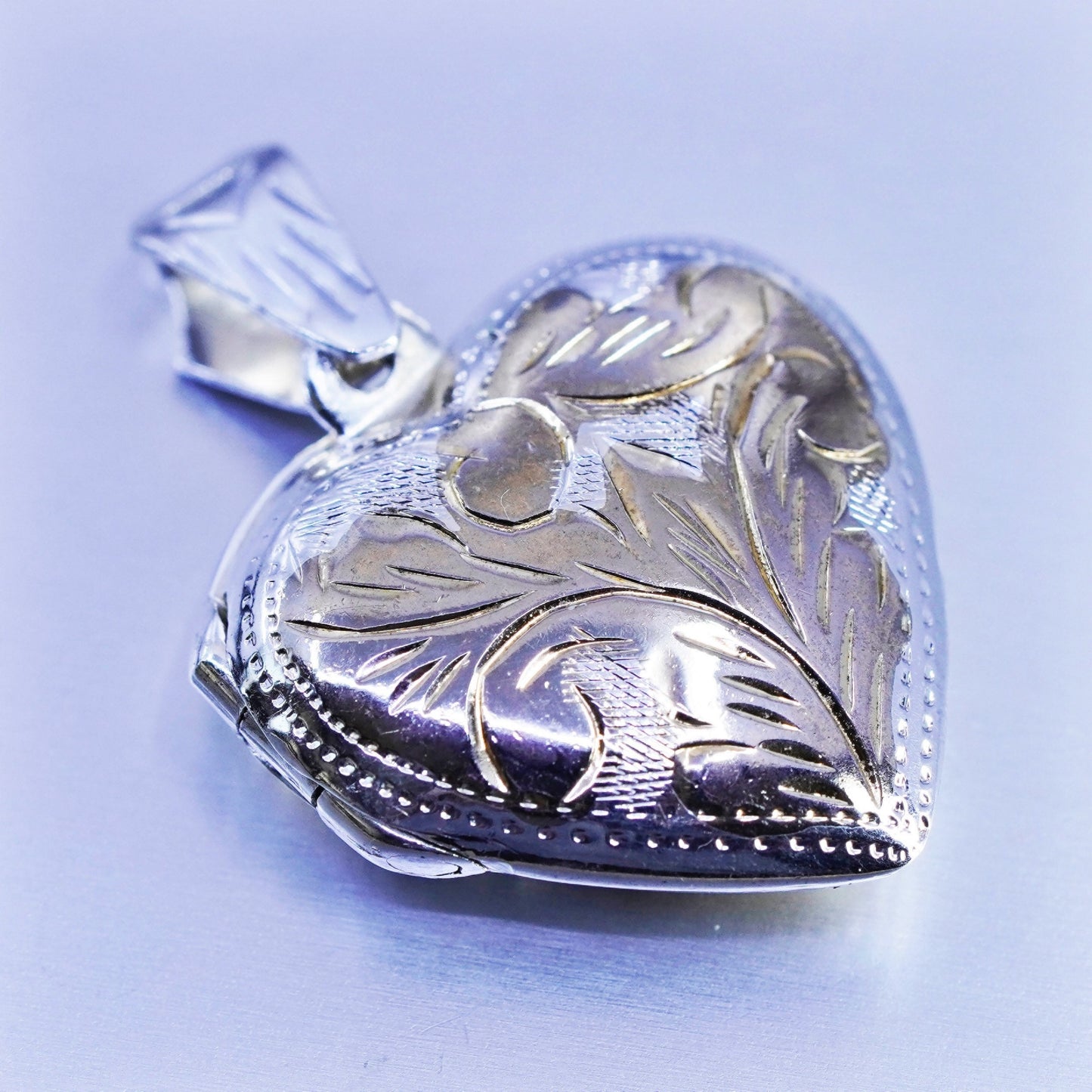 Antique two tone Sterling silver charm, flower textured 925 photo locket