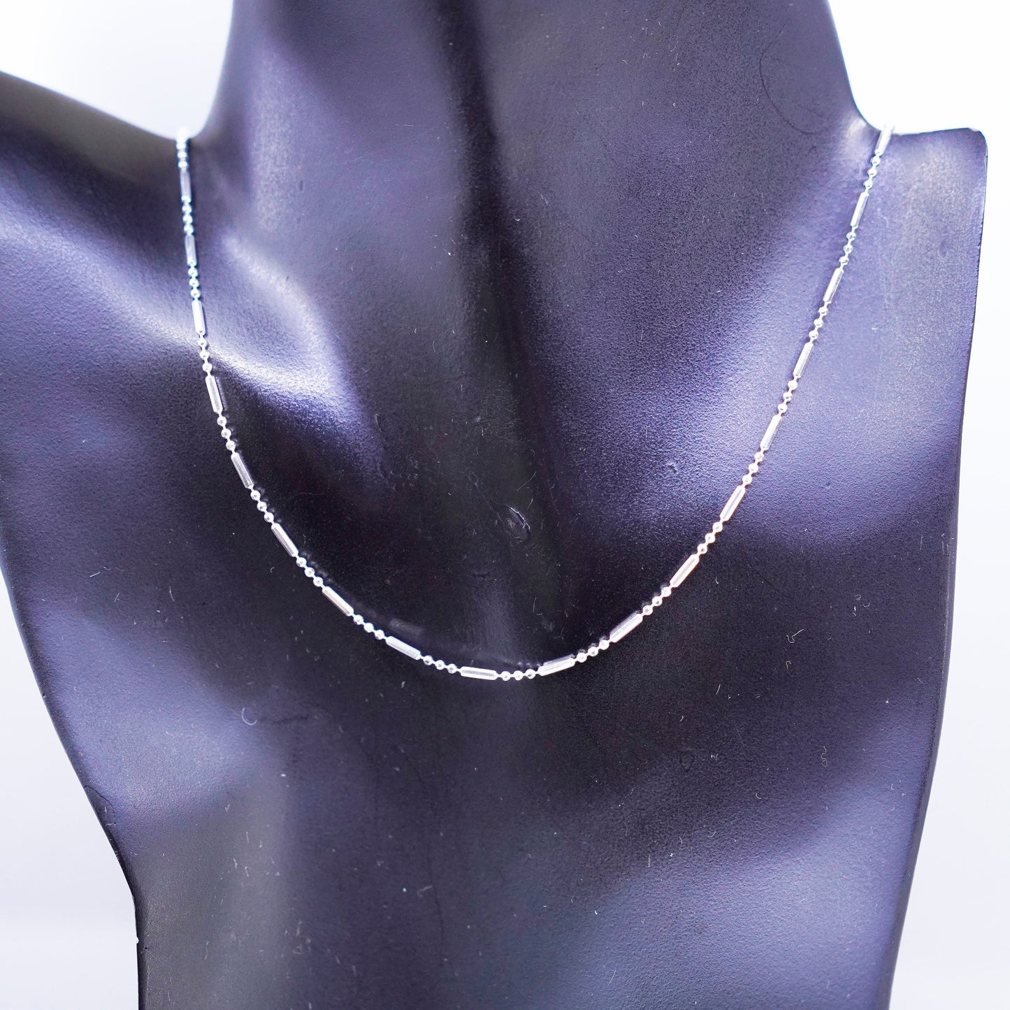 24” 1mm, vintage Italy Sterling 925 silver bar bead chain necklace