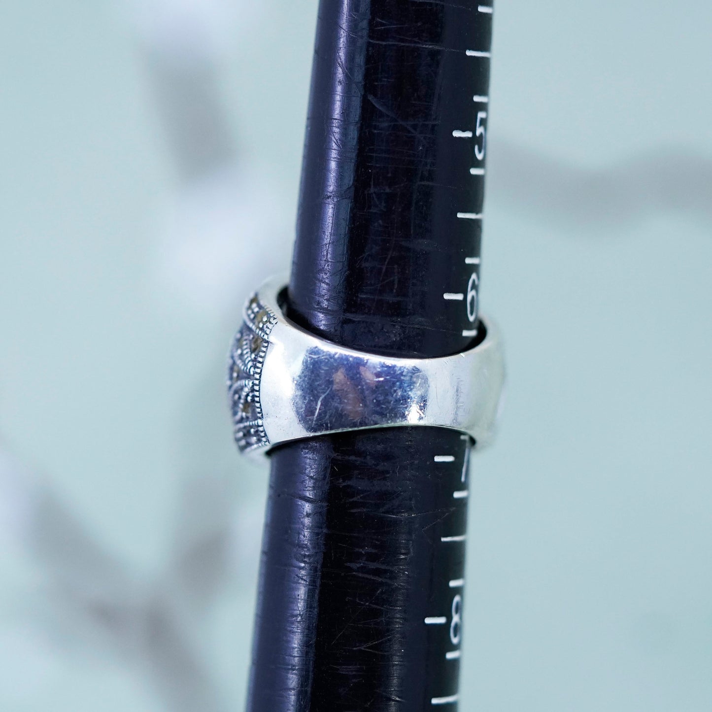 Size 6.5, Vintage Sterling silver handmade ring, 925 band with beads