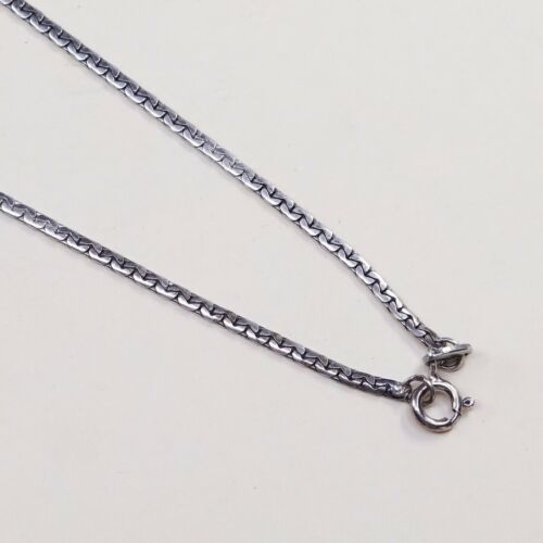 18”, Vtg 1970s UNID Modern Sterling 925 Silver Necklace W/ Obsidian Pendant