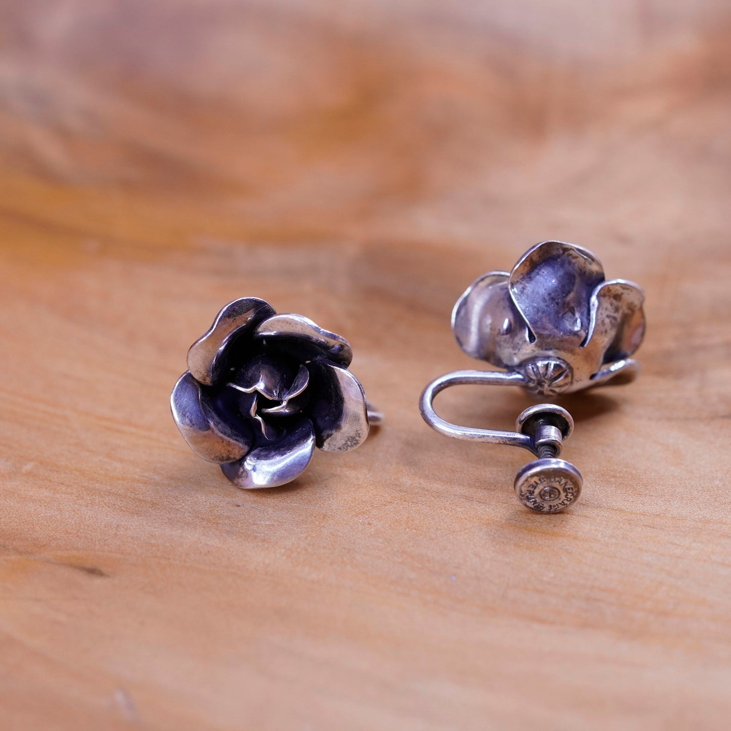 danecraft Sterling silver handmade earrings 925 rose flower screw back earrings