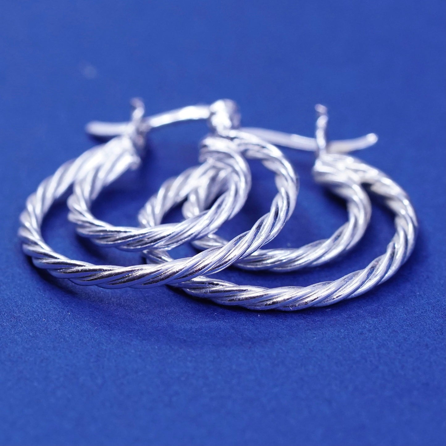 0.75”, vintage Sterling silver handmade hoop earrings, Modern 925 huggie
