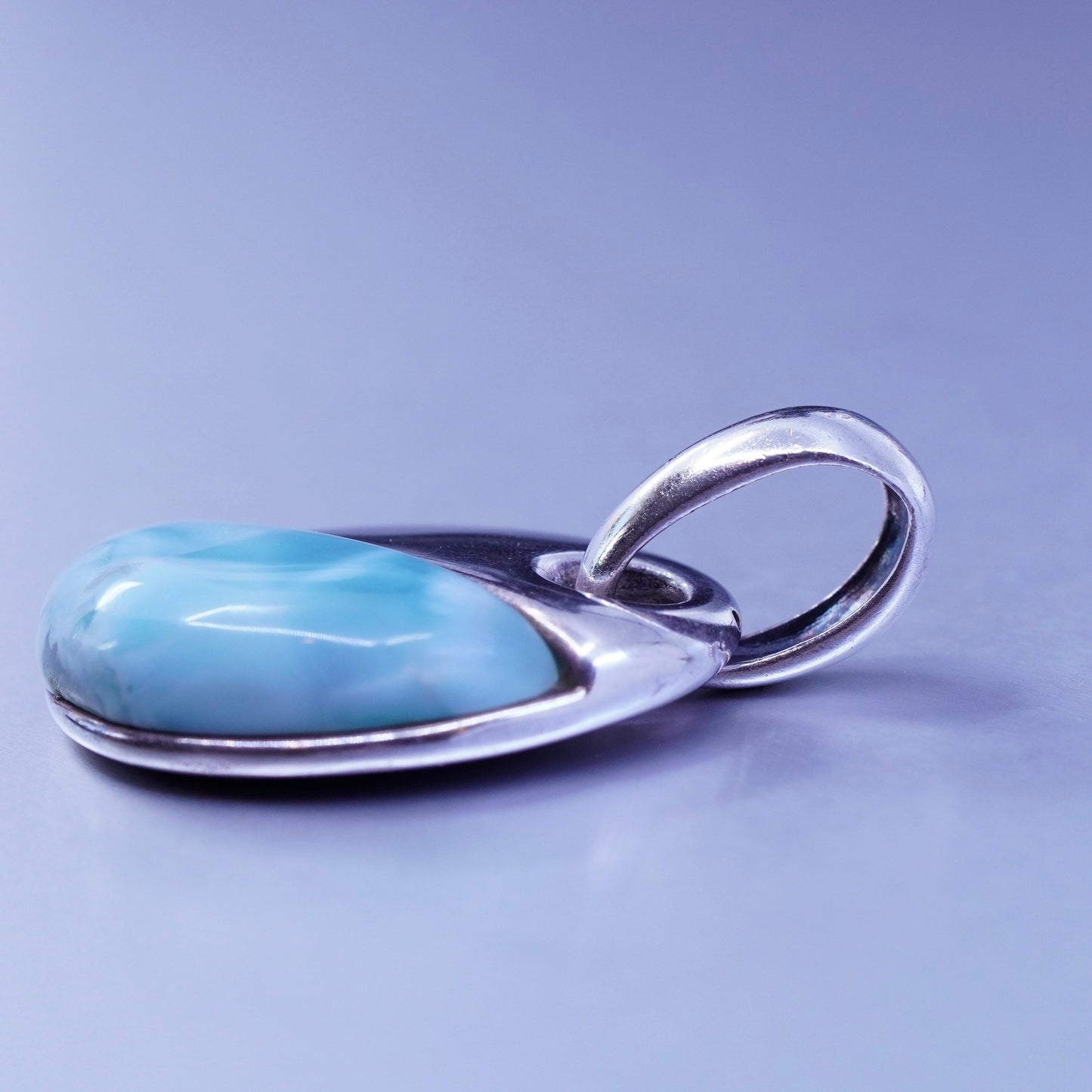 antique jewelry Italy sterling 925 silver handmade oval pendant with Larimar