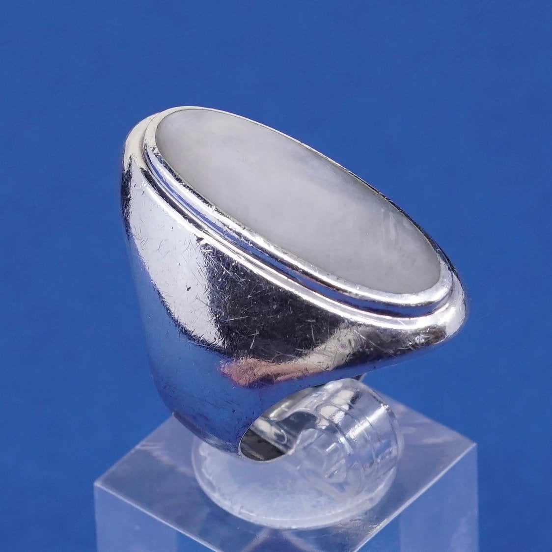 sz 9, vtg ALF sterling silver handmade ring, 925 w/ mother of pearl