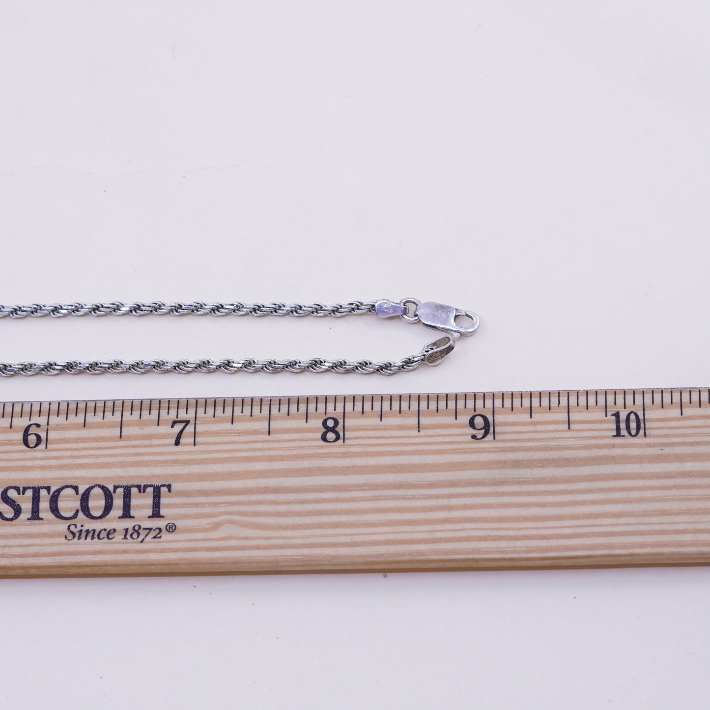 18” 2mm, vintage sterling silver necklace, 925 rope chain