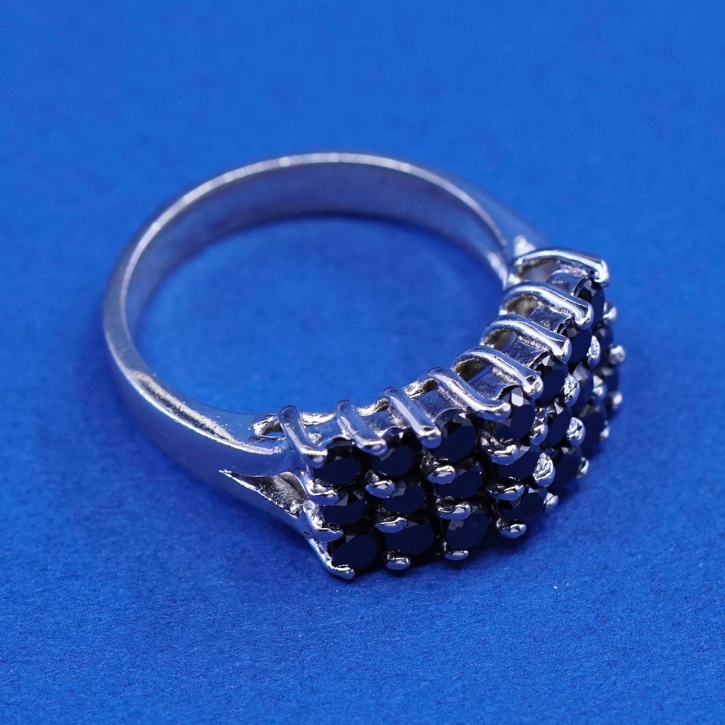 sz 6.75 vtg Sterling 925 silver handmade ring w/ sapphire cluster cocktail ring