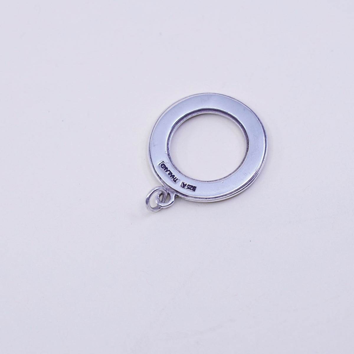 Vintage sterling silver handmade pendant, 925 circle embossed ”live love laugh”