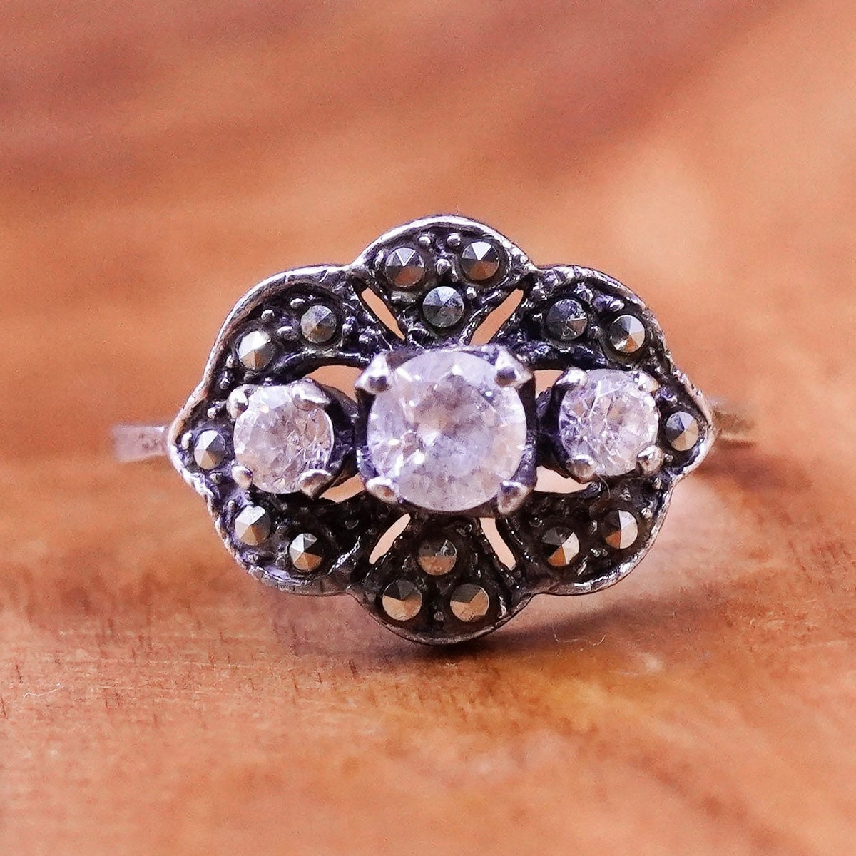 Size 5.75, Sterling silver handmade ring, southwestern, 925 band marcasite Cz